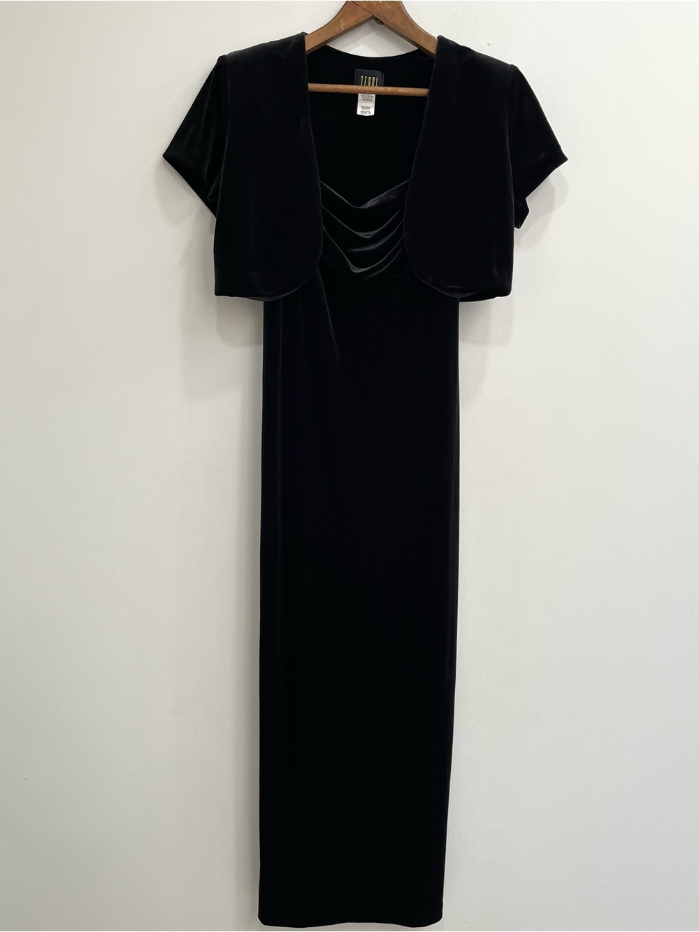 Vtg 90s Teddi Evening Black Velvet Cowl Neck Maxi Dress Matching Jacket 10